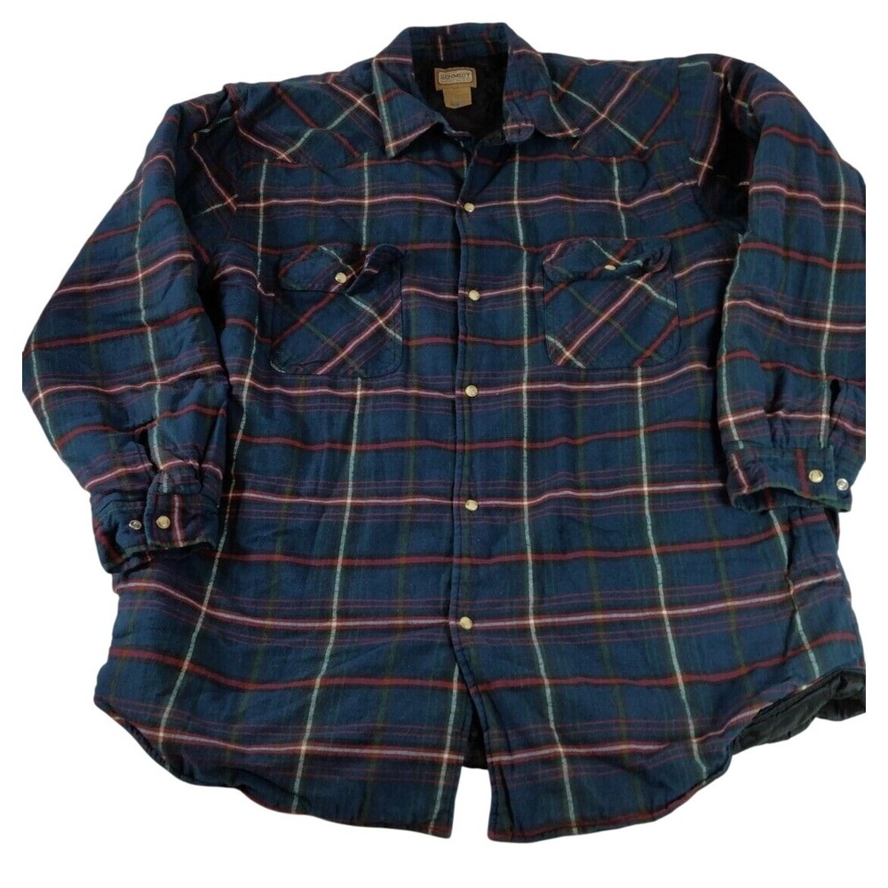 C.E. Schmidt Workwear Men's Heavy Flannel Blue‎ Plaid Work Shirt Cotton 2XL